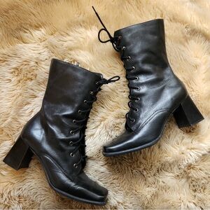 Vintage Black Lace-Up Boots